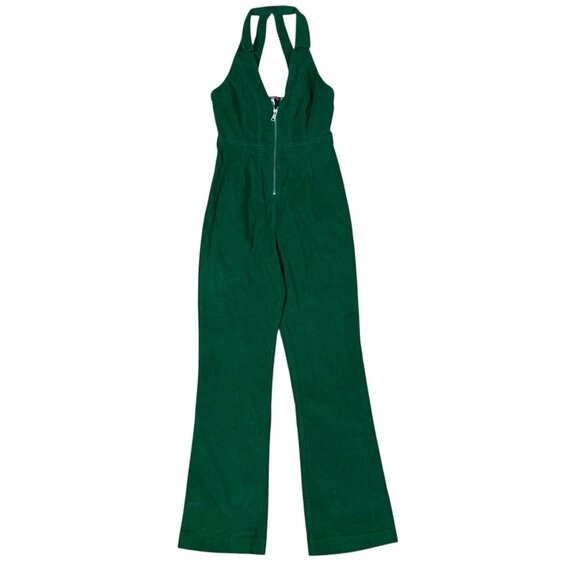 Urban Outfitters Green Corduroy Halter Jumpsuit XS NWT Zip Front Retro Style - Picture 1 of 9